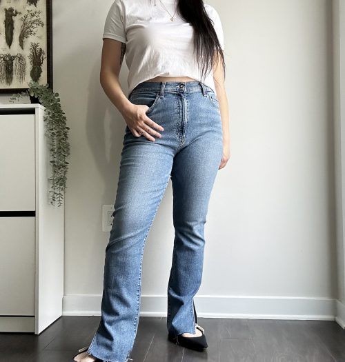 Favorite Daughter's The Valentina Shortie Super High Rise Tower on a 5'3" size 12/31 person.
